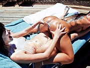 Girl Gets A Tan While Her GF Drinks Warm Milk From Her Ass! Milk Enema