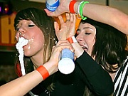 Sexy sluts giving public handjobs and fucking in a club