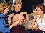 Three seventies lesbians toying their wet pussies together