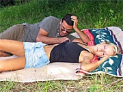 Tired jogging teenie takes a nap but gets abused outdoor