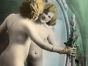 Vintage color tints naked chicks showing their sexy body