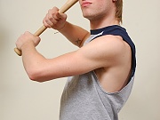 Home from practice Christian jerks off on his baseball bat.