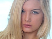 Tiny blonde babe Franziska toying her shaven pink pussy