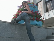 Babe has a yummy ass under her tight jeans
