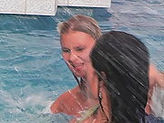 The girls spend the rest of the afternoon frolicking in the pool, fully clothed and wet to the bone!
