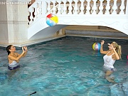 Badminton playing horny sweeties caressing stunning bodies