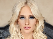 Katie Calloway busty blonde black bra & panties strip-tease