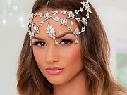 Tori Black slender brunette white lingerie tease in jewel head piece