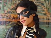 Asian latex fetish babe in full rubber suit out and shiny masked kink