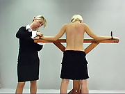 Watch as Lucie receives a stern flogging for failing her geometry test. The headmistress lowers Lucies top, ties her the whipping post and begins the flogging session. Lucie cries out as the whip turns her pale skin a rosy hue and promises to work harde
