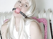 Platinum blonde endures gags, chains, and nipple clamps