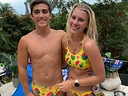 Amateur Aussie co-ed couples in skimpy bikinis and speedos.