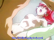 Hentai babe sticks a monster size dick in her pussy