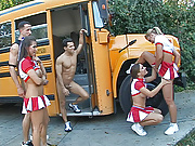 Three Cheerleaders getting fucked by two football jocks
