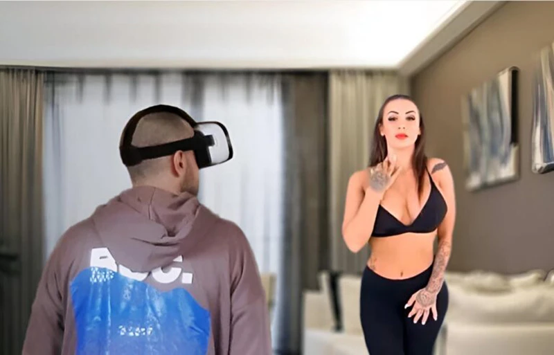 Mixed reality AR adult streaming example showing performer integrated into real-world space