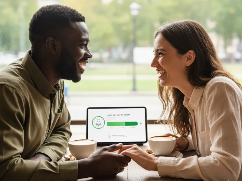 A man and woman discussing their financial goals during a casual coffee date, illustrating the frugmance trend.