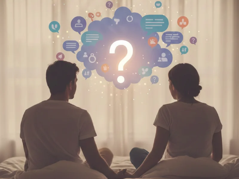 A man and a woman are seen from behind, sitting side-by-side on a bed. They are holding hands, suggesting a sense of partnership, intimacy, and shared vulnerability.