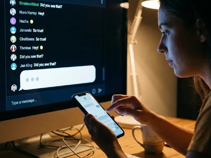 Typing indicator appearing and disappearing during a real time chat interaction.