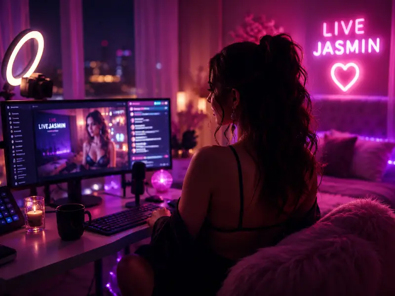 Luxury cam girls streaming from a stylish neon-lit setup