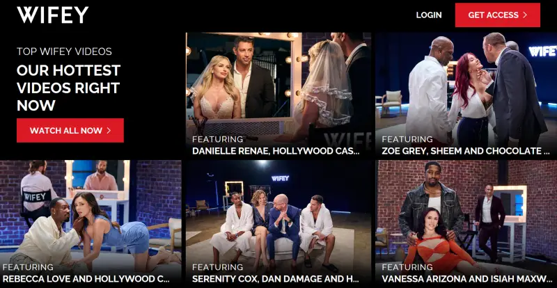 Wifey homepage showing featured adult videos connected to cuckold and taboo fantasy themes