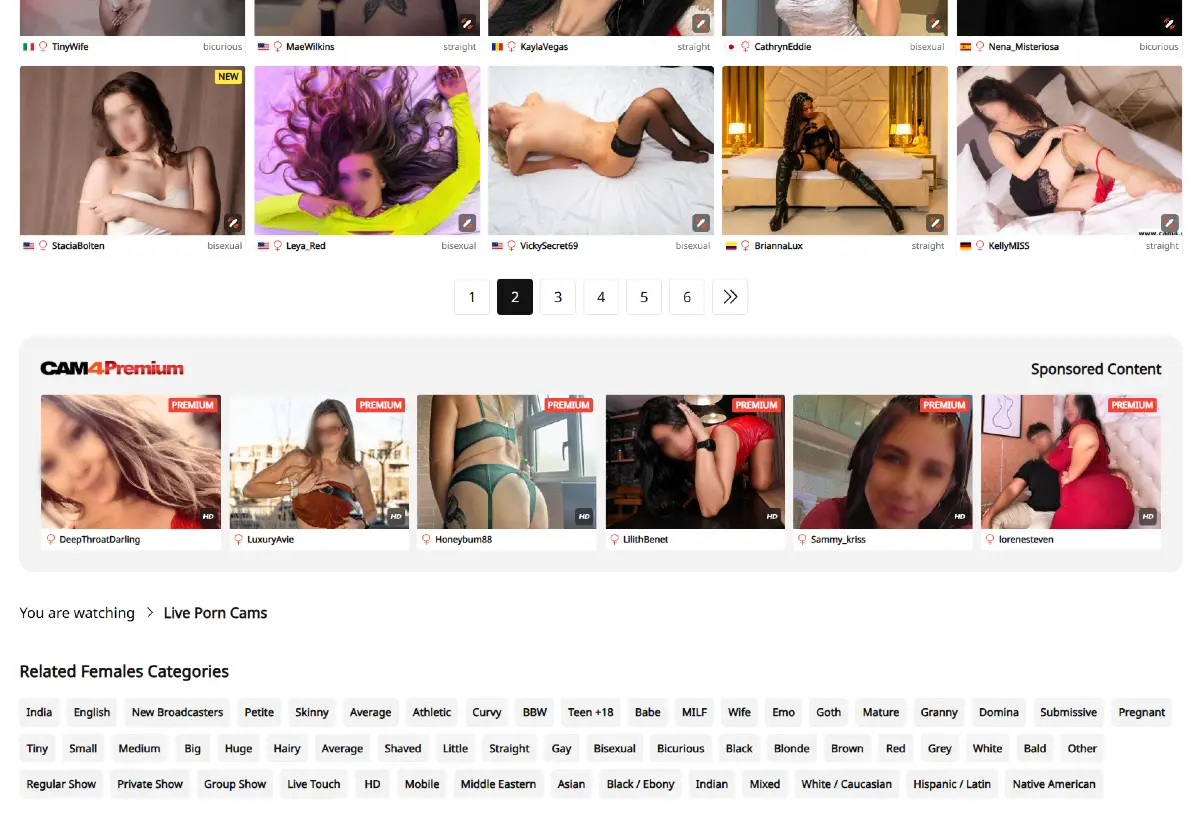 Cam4 premium broadcasters and live category filters
