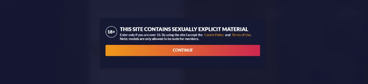 Cams.com 18 plus warning screen
