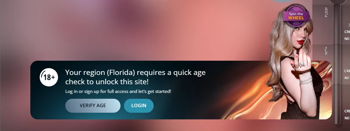 Flirt4Free age verification message shown while entering a live room