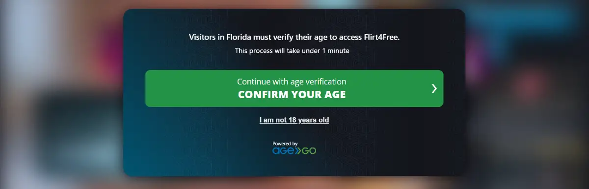 Flirt4Free US age verification screen powered by AgeGO