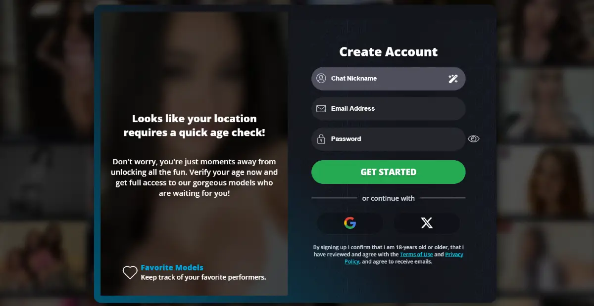 Flirt4Free free account registration screen