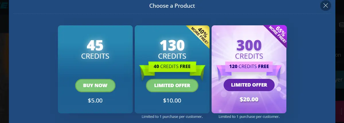 Flirt4Free credit packages with bonus credits and promotional offers