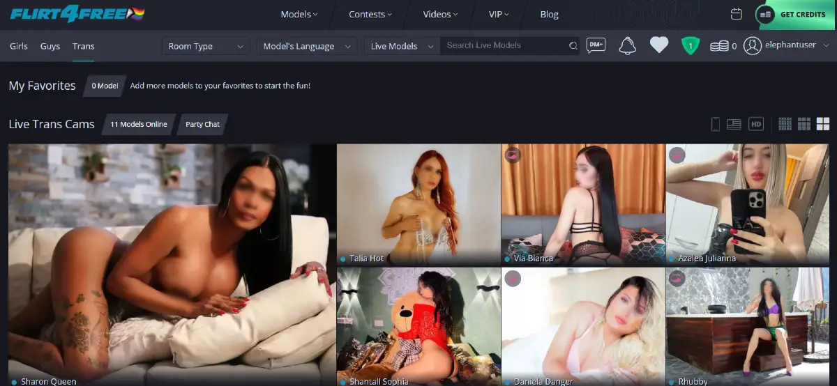 Flirt4Free trans model discovery tools with live shemale performers and browsing filters