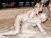 Horny and lesbian beauties love bathing in the mud pool 
