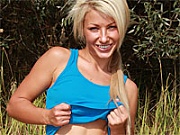 Blonde teenie with a perfect body toying her dripping slit 