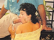 Hairy retro chick enjoys a stiffy inside her furry slit