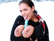 Massive big natural teenage boobies exposed in the snow