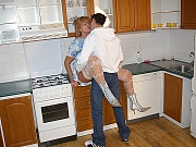 Horny housewife fucking in her kitchen