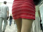Moving buttocks up striped dress