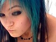 Emo chick strips and plays with vibrator 