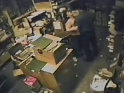 Furious fuck on the floor recorded in the storehouse