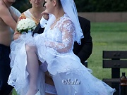 Looking up skirt of a hot bride