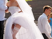 Hot bride flashed white panty up skirt