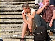 Lace thong upskirt of a hot tourist babe