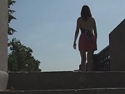 Sneaky upskirt video filmed by hunter following a cutie