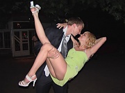 Salacious bimbos showing off pussies in hot upskirt photos