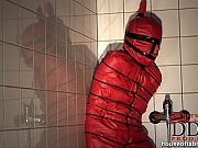 Hot Miho Lechter gets totally bound & wrapped in bathroom