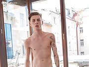 Super horny French twink Jerome James exposes his erect cock.
